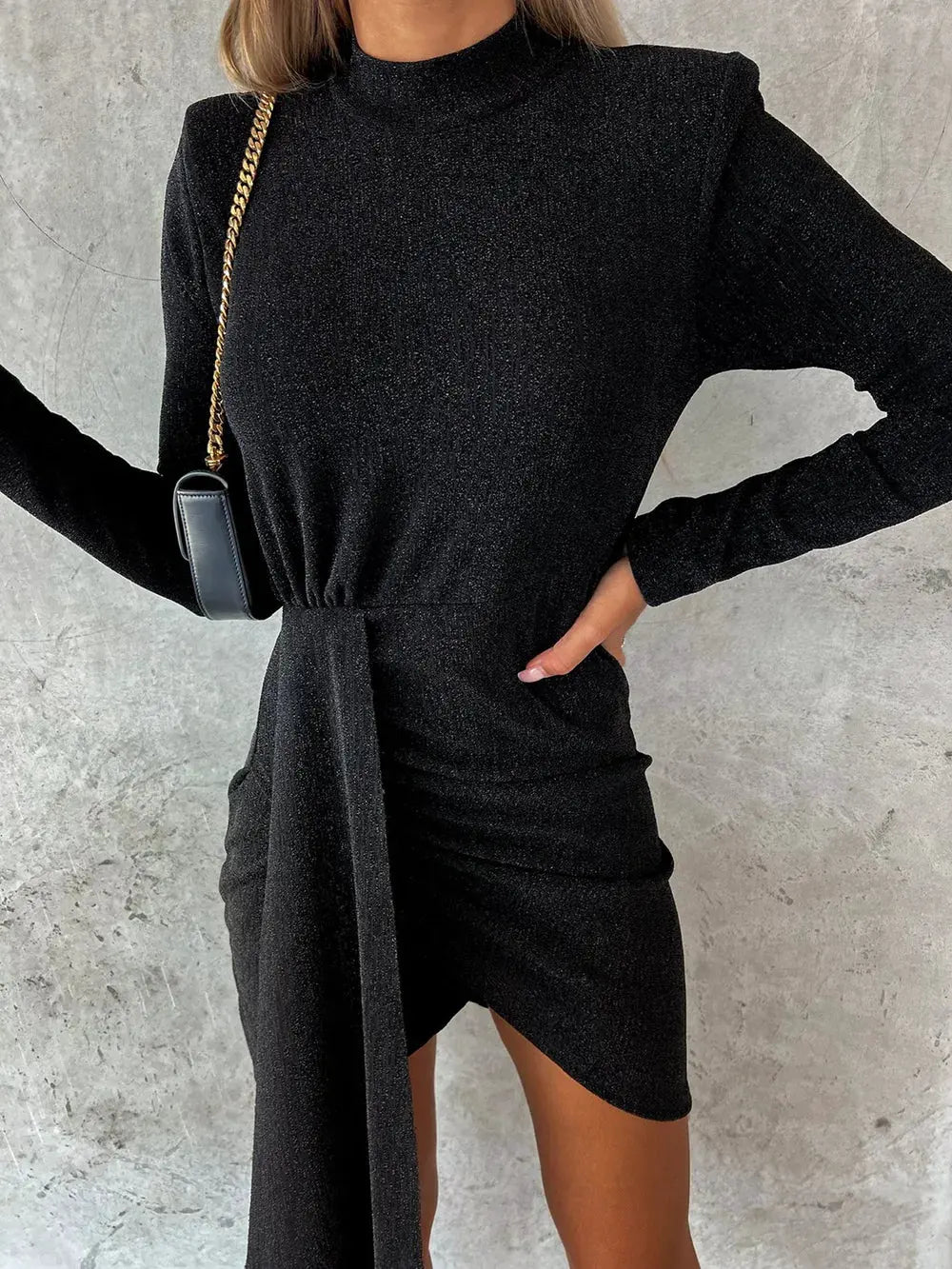 Heathered Mock Neck Long Sleeve Mini Dress by Partner Label