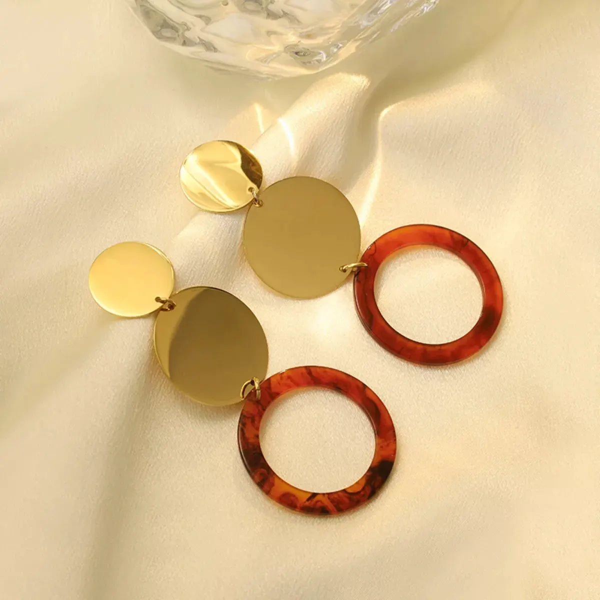 18K Gold-Plated Geometric Circle Dangle Earrings by Partner Label