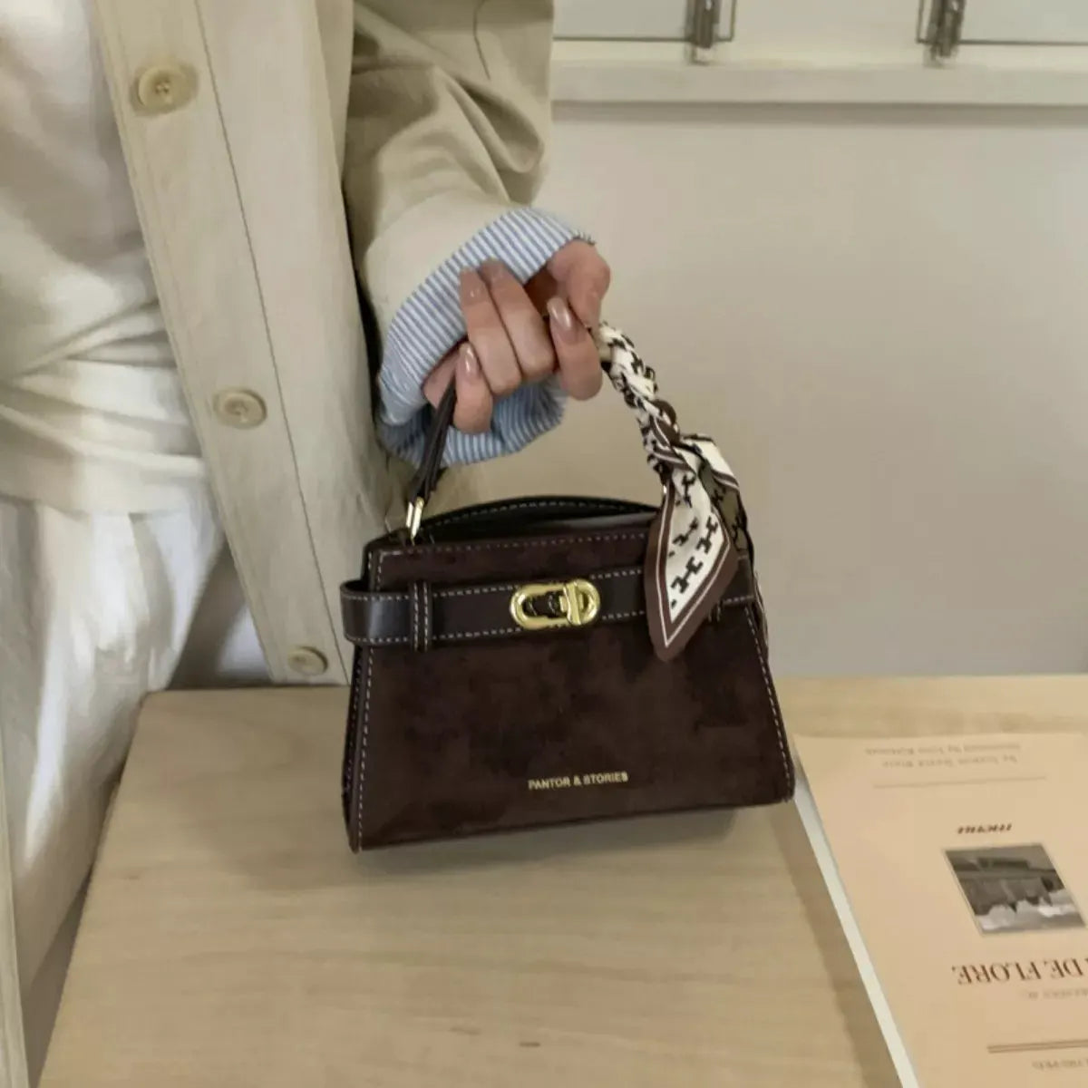 Suede Mini Crossbody Bag with Leather Strap by Partner Label