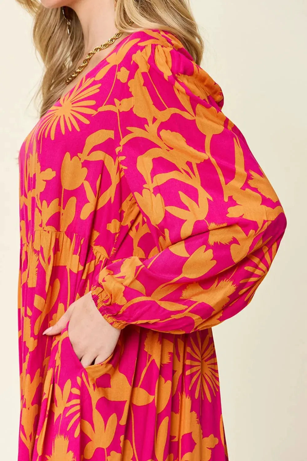 Double Take Full Size Printed Ruffle Hem Dress with Pocket by Double Take