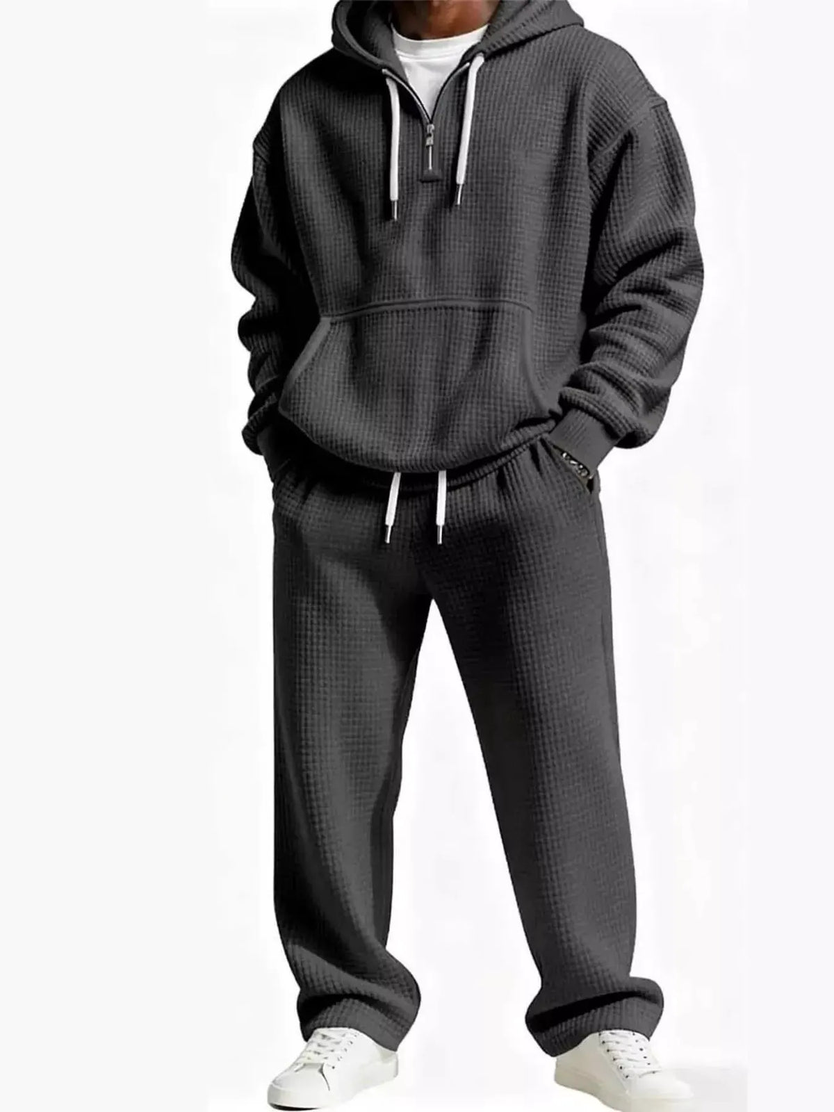 Men's Full Size Casual Waffle Knit Hoodie and Pants Set Plus Size by Trendsi