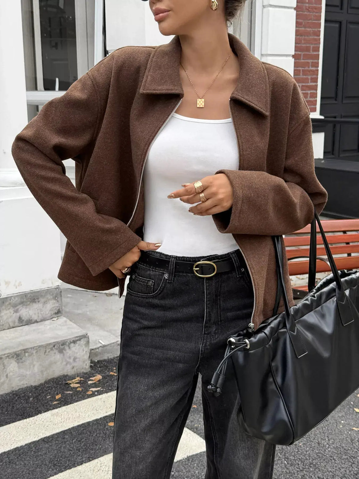 Zip-Up Dropped Shoulder Jacket by Partner Label