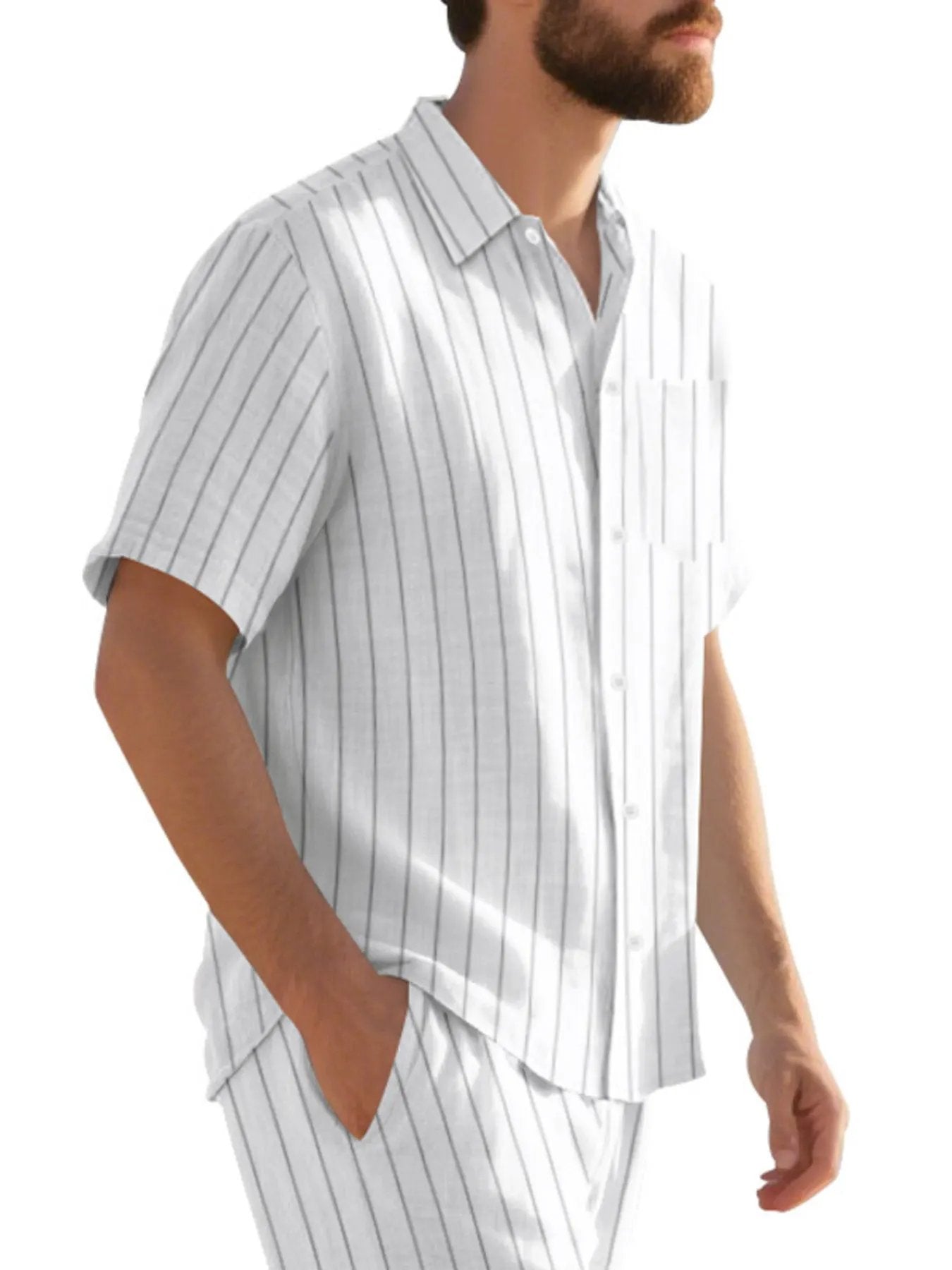 Men's Full Size Casual Striped Short Sleeve Shirt Plus Size by Trendsi
