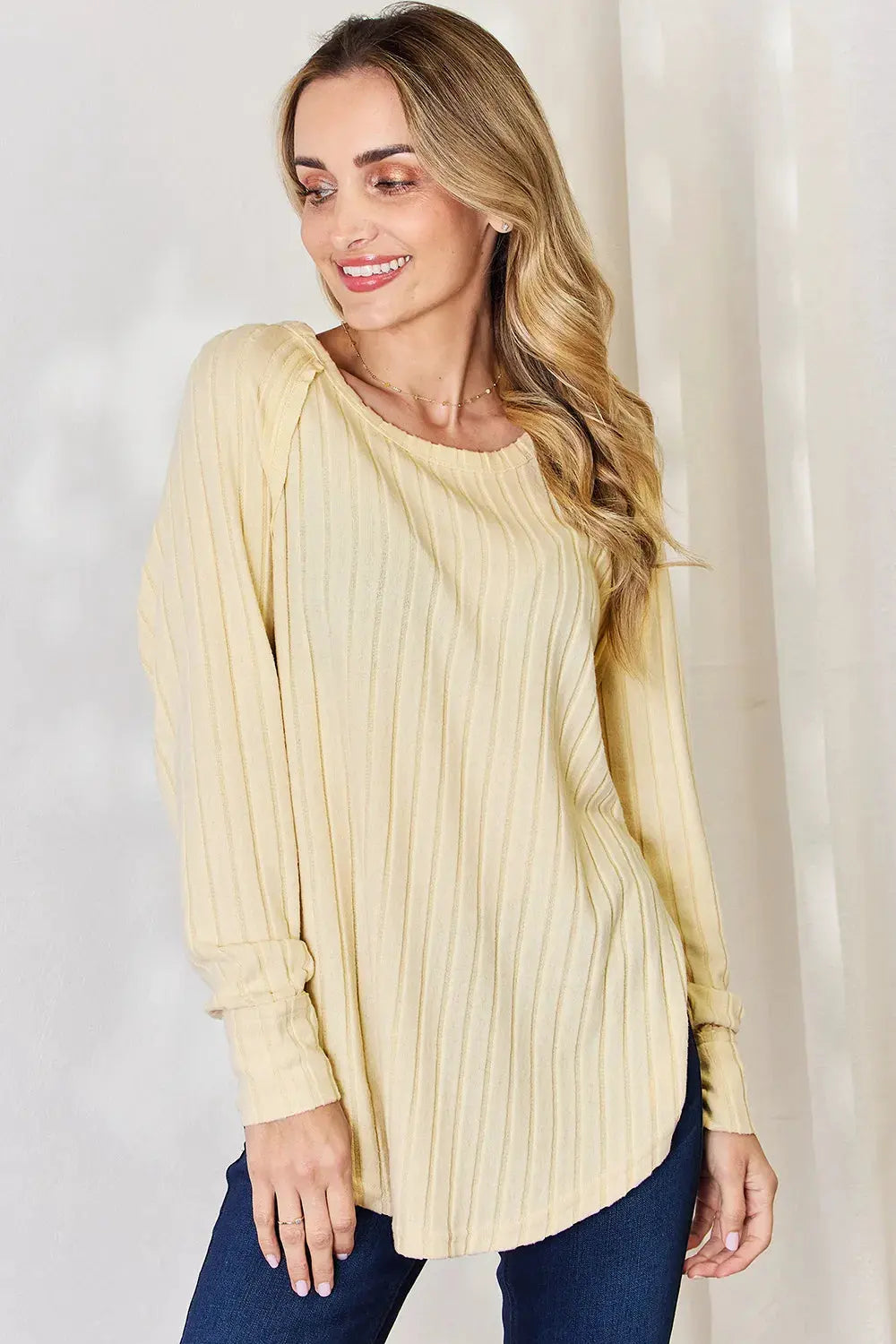 Basic Bae Full Size Ribbed Round Neck Slit T‑Shirt | Partner Labels Selection by Partner Label