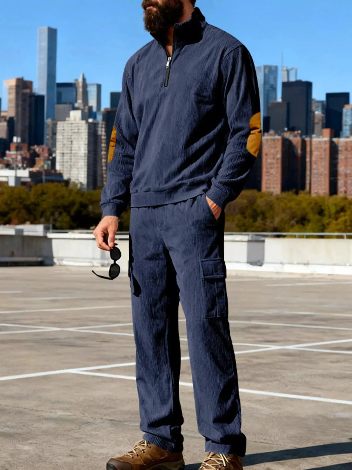Men's Full Size Casual Long Sleeve Top & Pants Set Plus Size by Partner Label