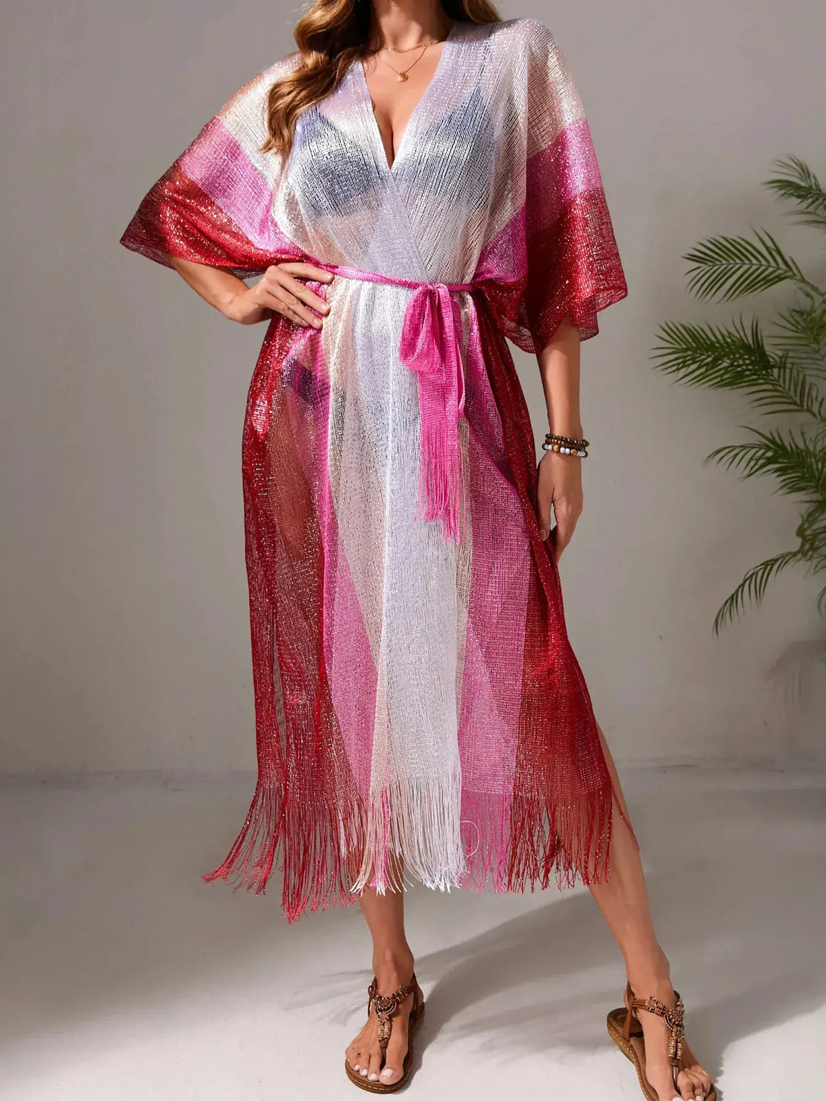 Gradient Fringe Kimono Cover-Up by Partner Labels