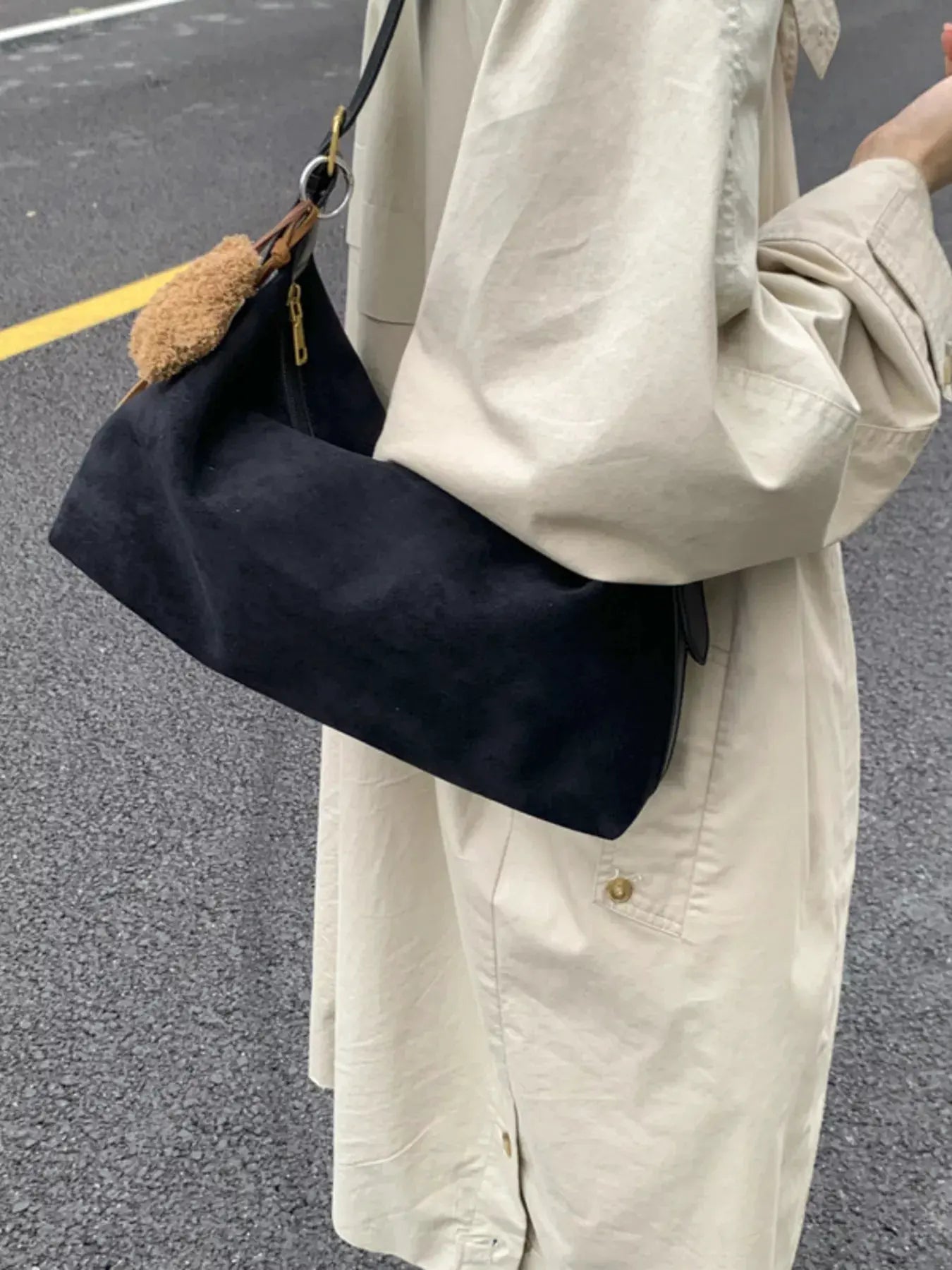 Solid Color Suede Hobo Crossbody Bag by Partner Label