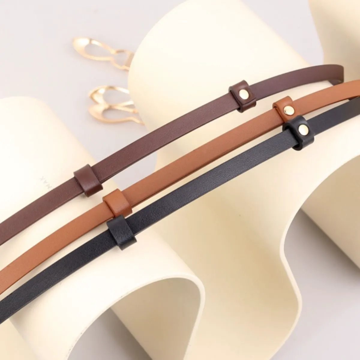 Skinny Leather Belt with Interlocking Buckle by Trendsi