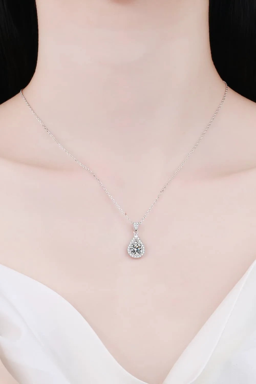 2 Carat Moissanite Teardrop Pendant 925 Sterling Silver Necklace by Partner Labels