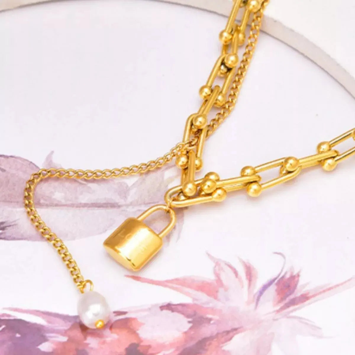 18K Gold-Plated Lock Pendant Necklace by Partnel Label