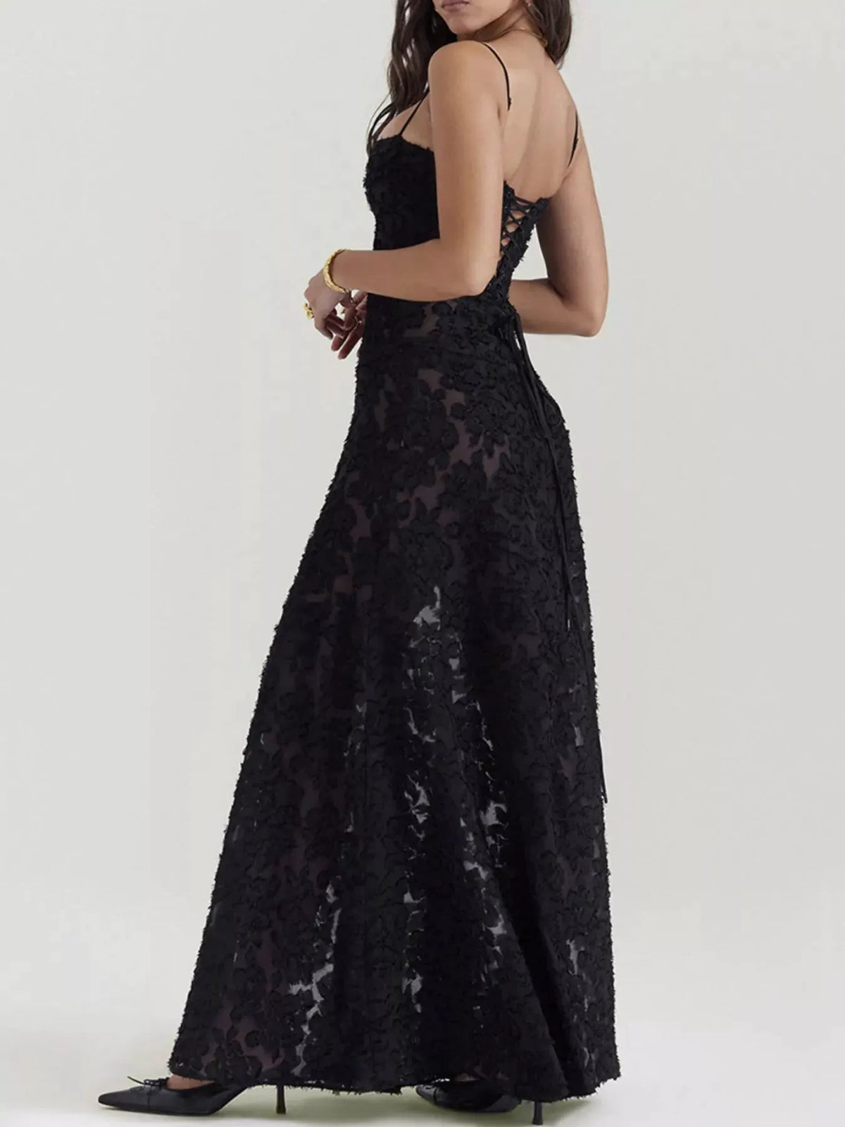 Lace Spaghetti Strap Maxi Dress by Partner Label