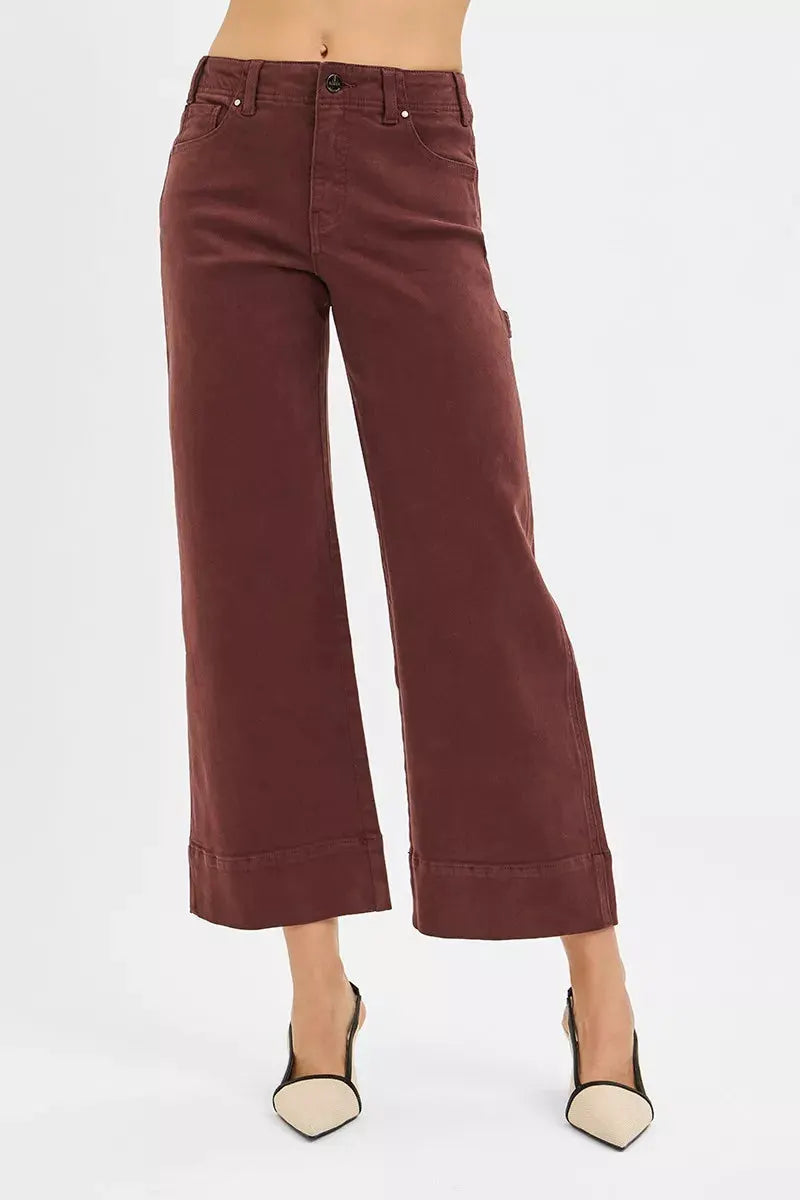 RISEN Tummy Control High Rise Crop Wide No Waist Band Pants by RISEN