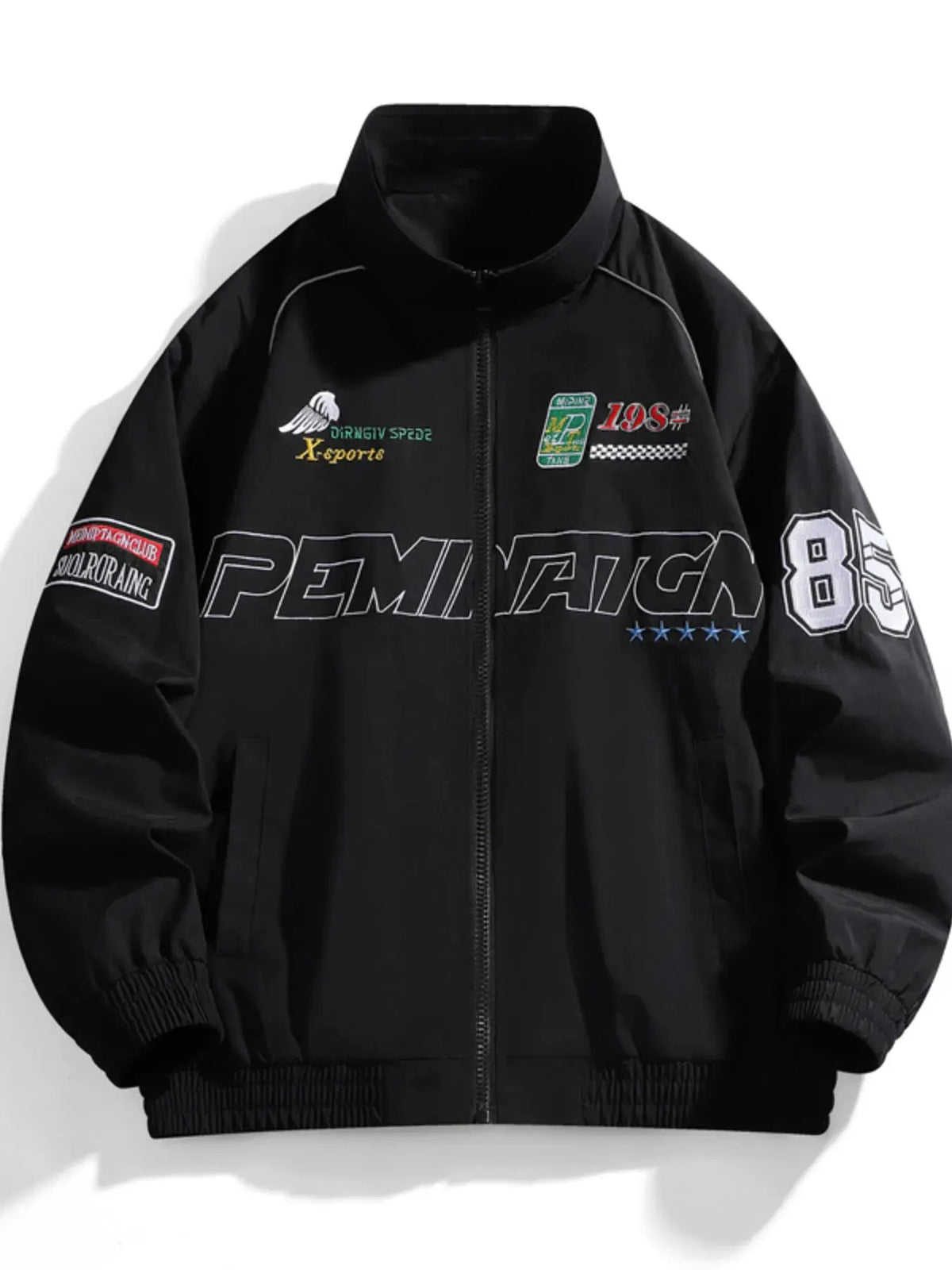 Men's Racing-Inspired Zip Up Bomber Jacket by Trendsi