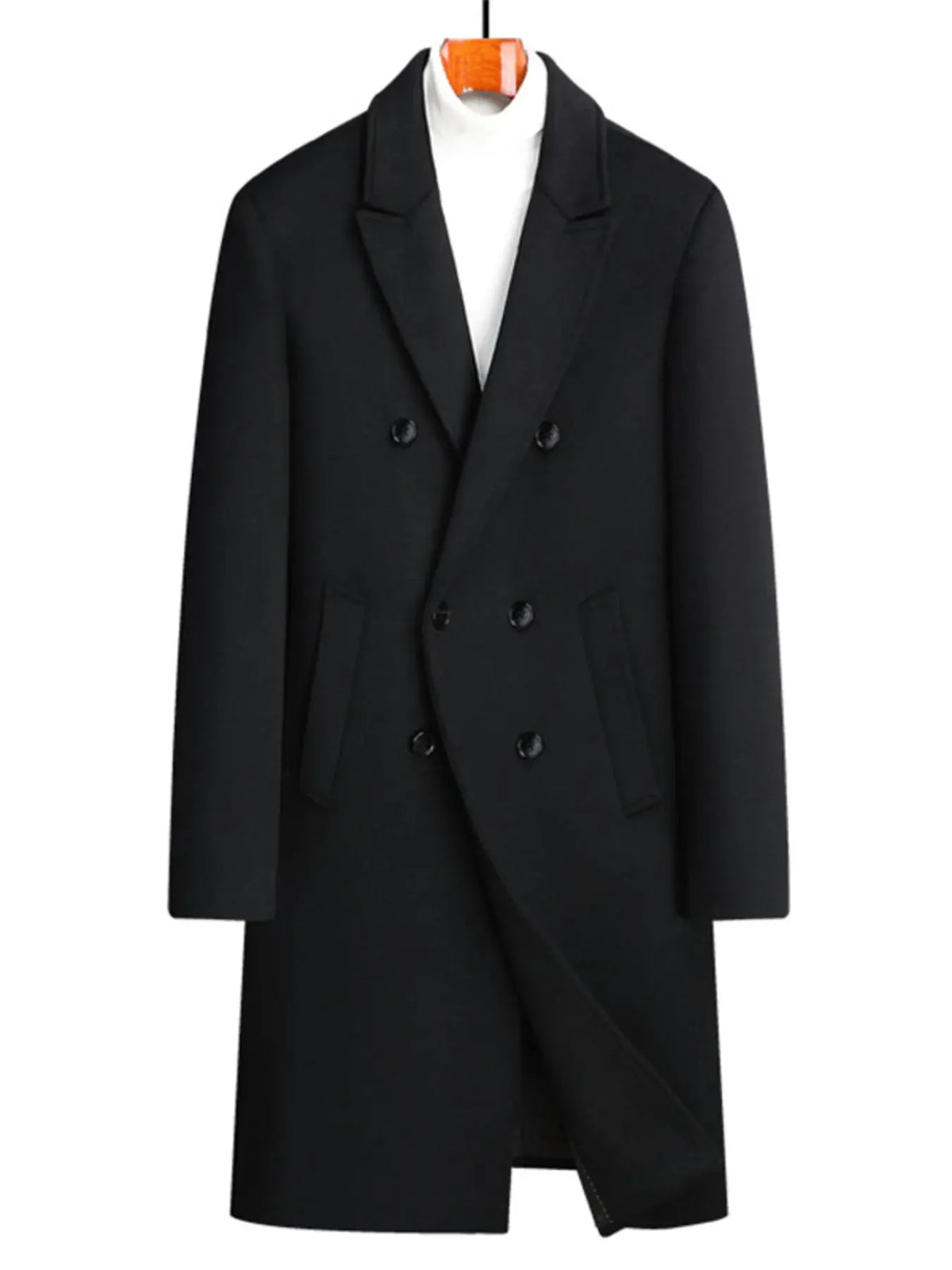 Men's Plus Size Double-Breasted Wool Overcoat by Partner Label