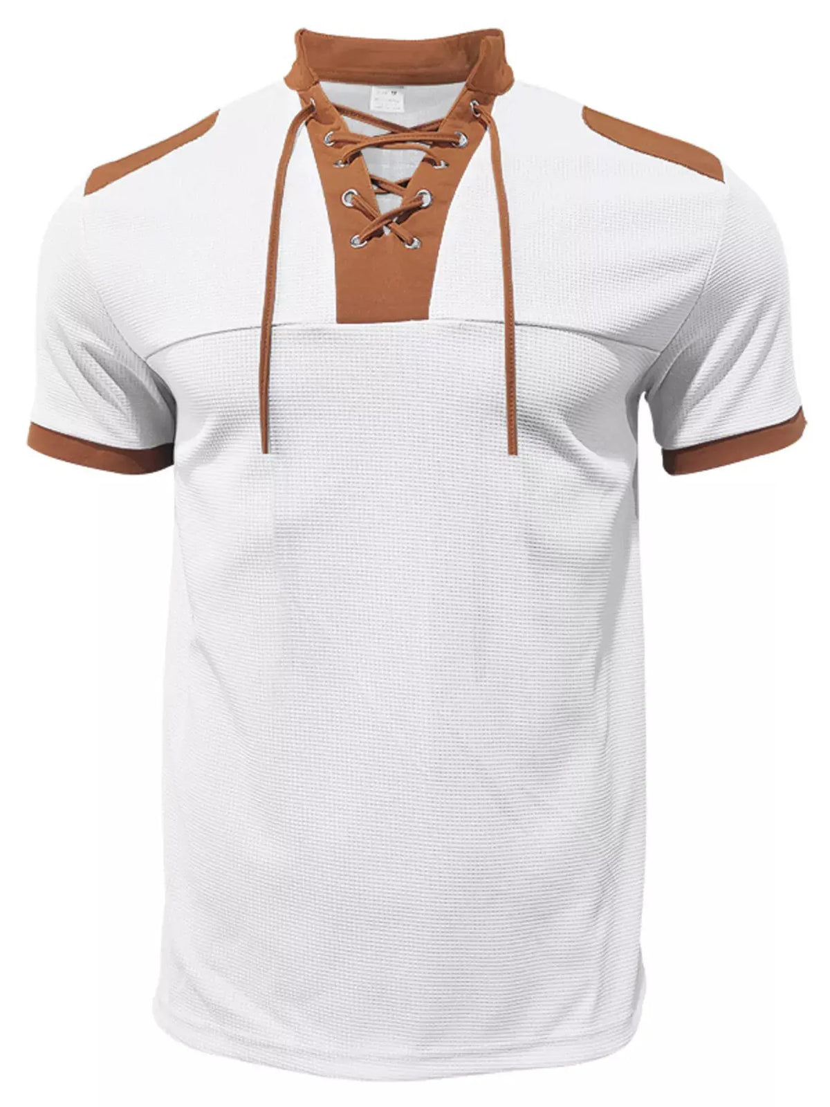 Men's Full Size Lace-Up Collar Casual Top and Shorts Set Plus Size by Trendsi