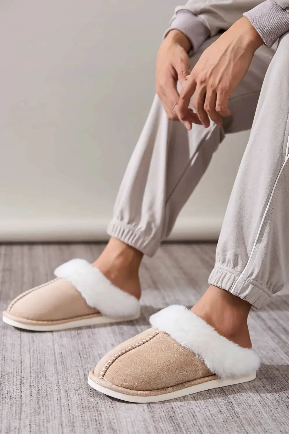 Faux Fur Round Toe Slippers by Partner Label