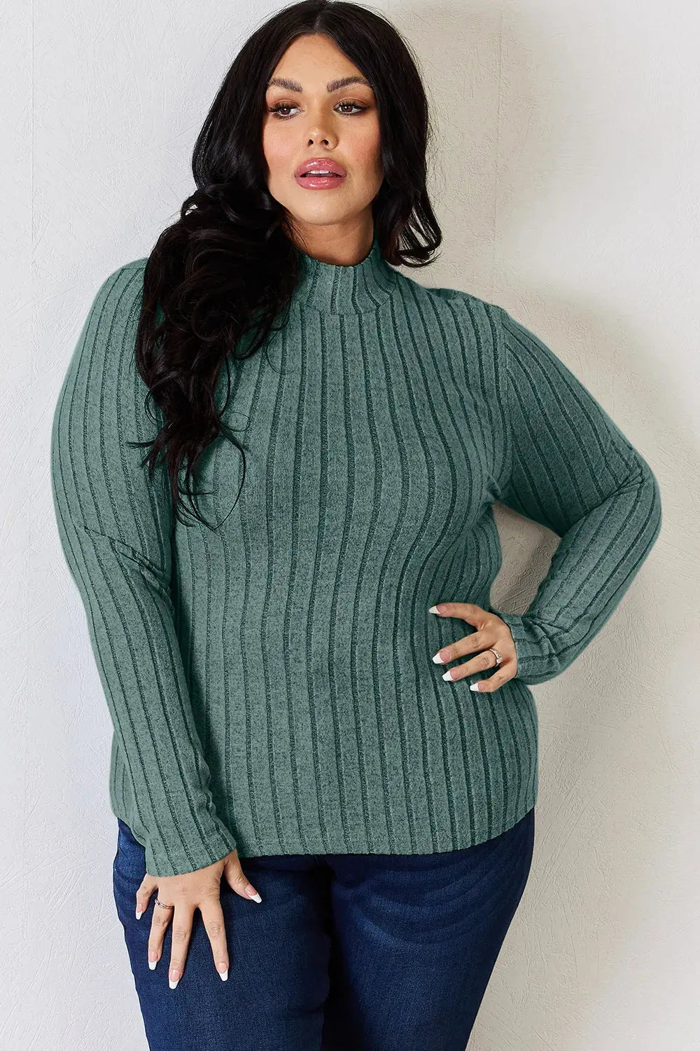 Basic Bae Full Size Ribbed Mock Neck Long Sleeve T-Shirt by Basic Bae