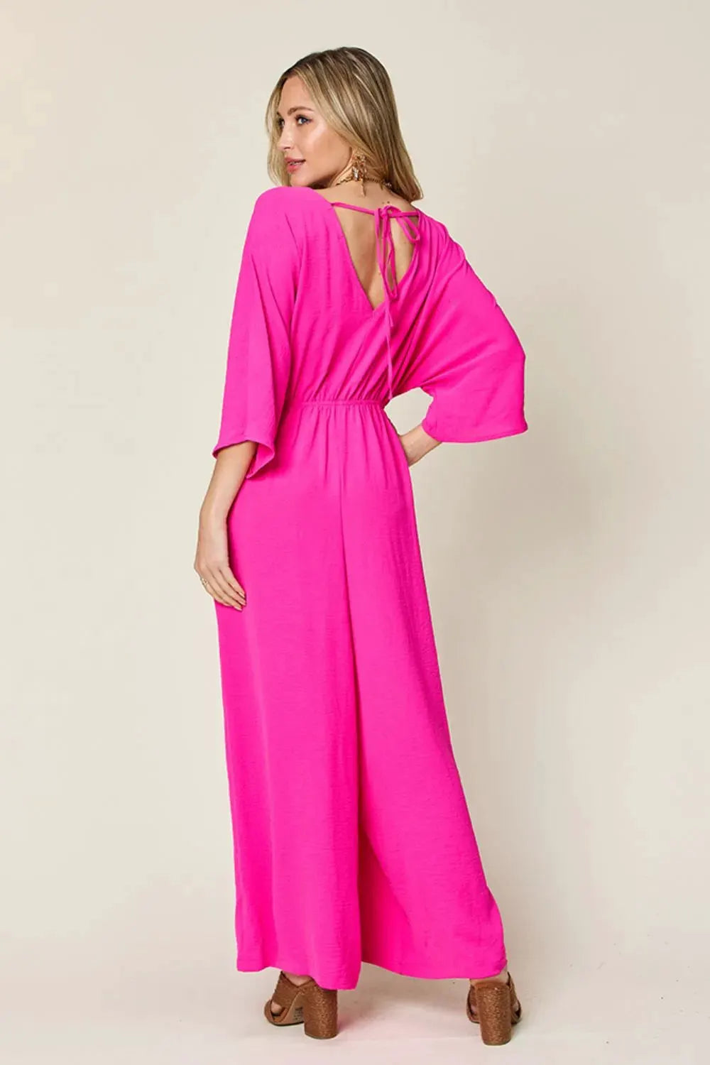 Double Take Full Size Surplice Wide Leg Jumpsuit with Pockets by Double Take