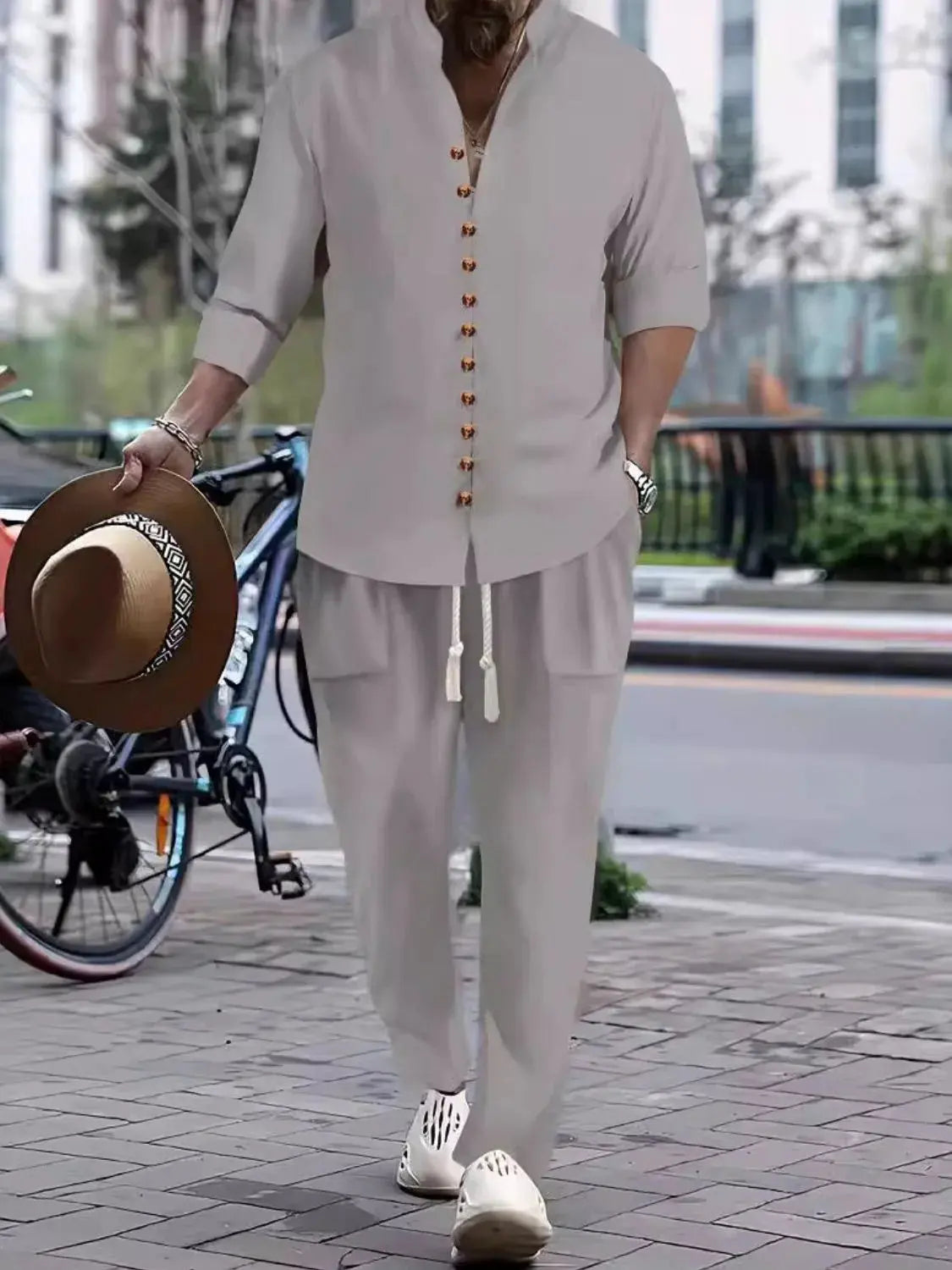 Men's Button Front Long Sleeve Shirt and Pants Set by Trendsi