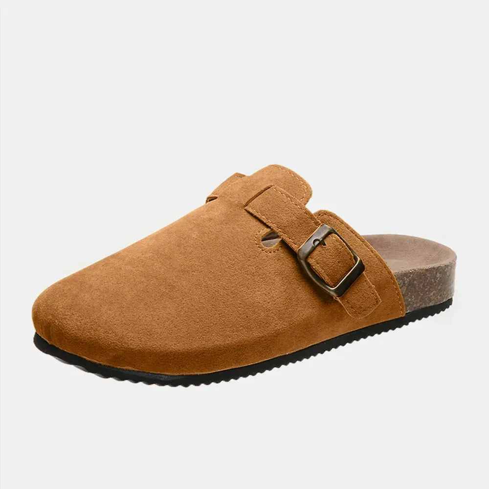 Suede Closed Toe Buckle Slide by Partner Label