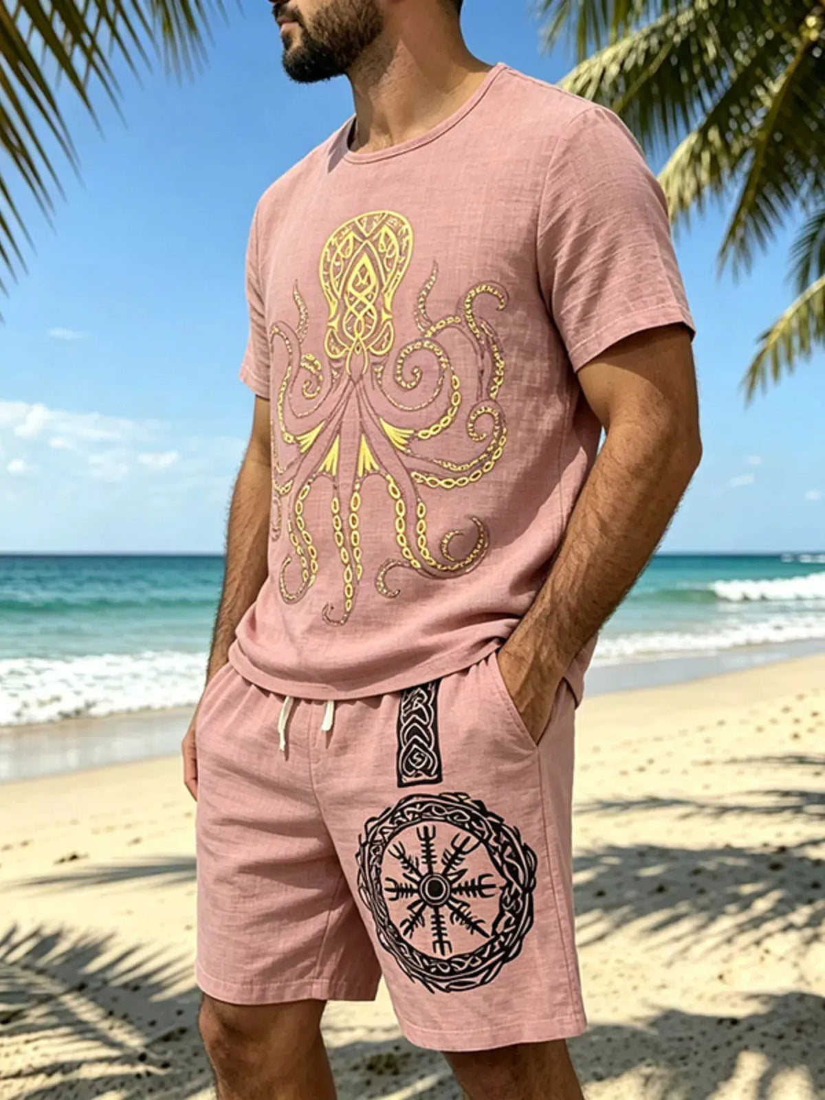 Men's Full Size Round Neck Tee and Shorts Set Plus Size by Trendsi