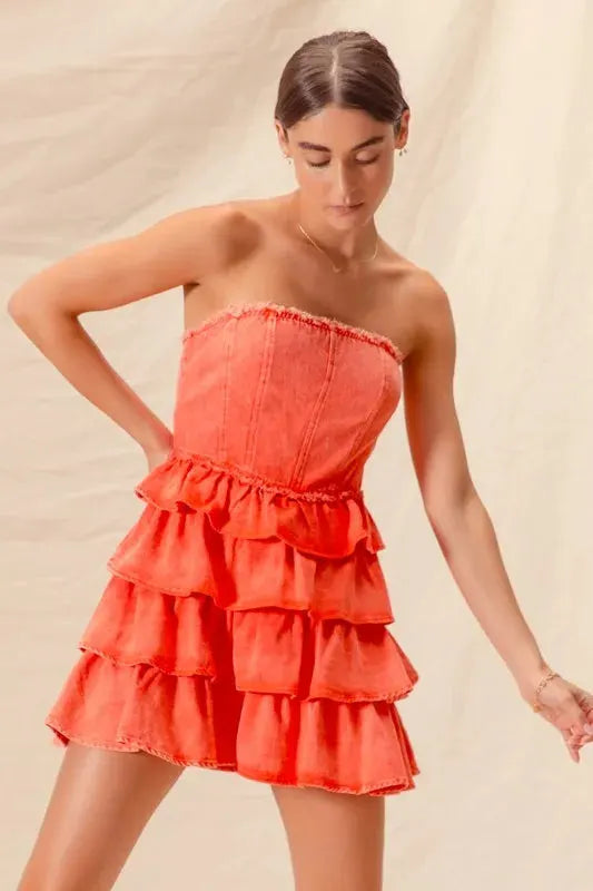 SO ME Strapless Ruffle Layered Game Day Cheer Up Dress by SO ME