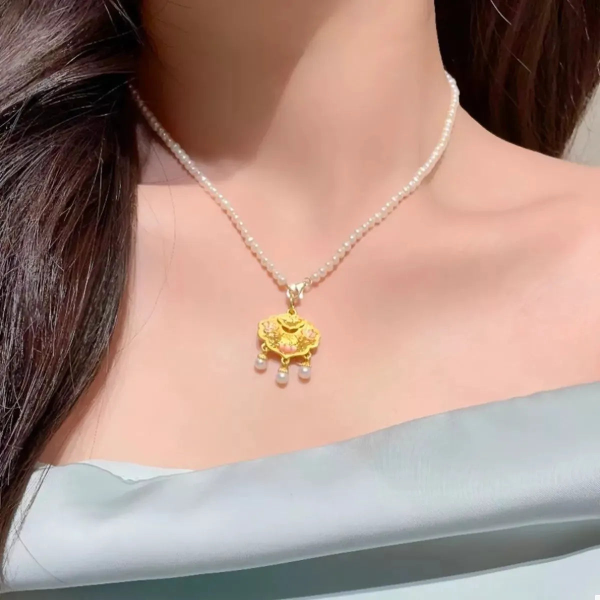 18K Gold-Plated Lotus Pendant Necklace by Partner Label