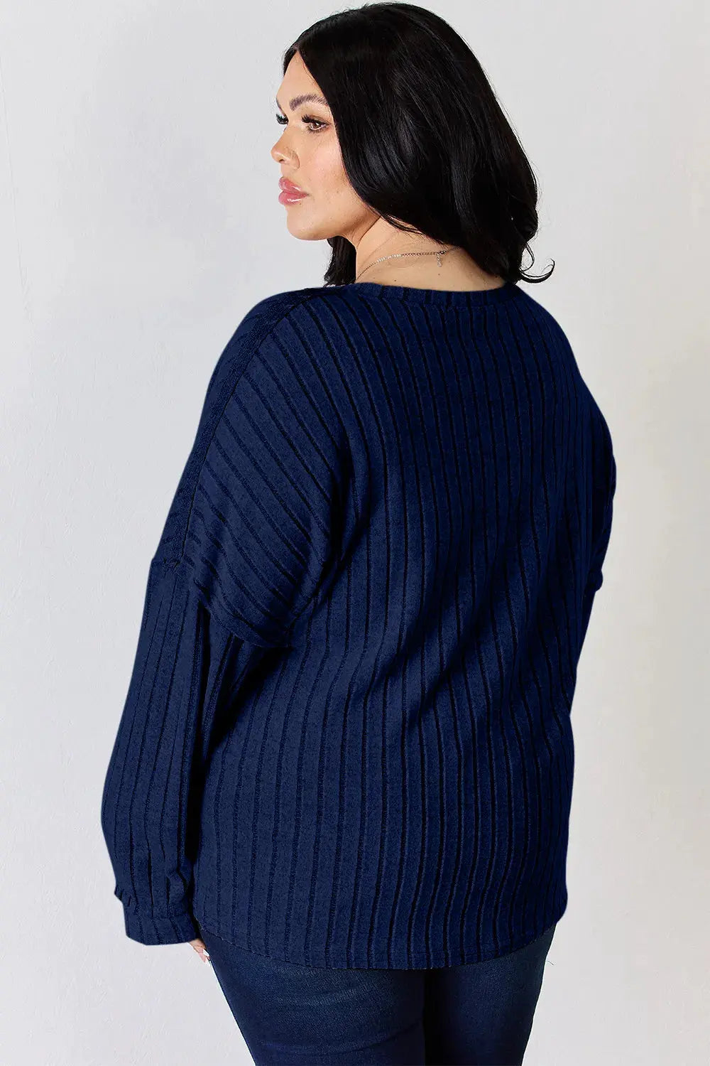 Basic Bae Full Size Ribbed Half Button Long Sleeve T‑Shirt | Partner Labels Selection by Partner Label