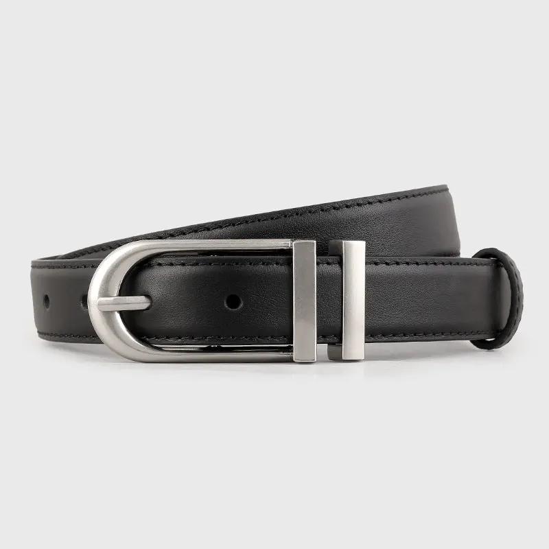 Leather Belt with Silver Buckle by Trendsi