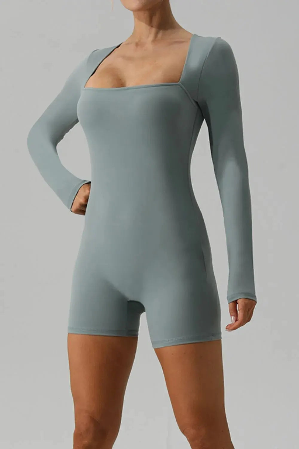 Square Neck Long Sleeve Active Romper by Partner Label