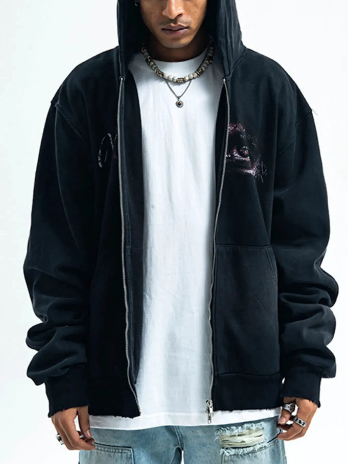 Men's Graphic Zip-Up Hoodie with Pockets by Partner Label