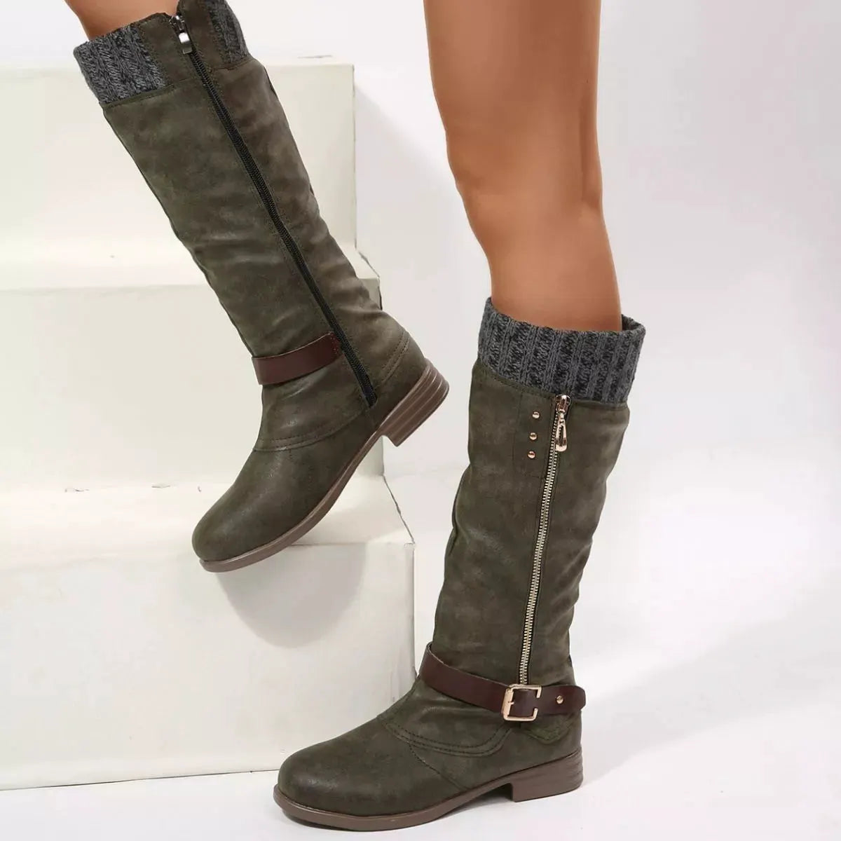 Round Toe Block Heels Boots by Partner Label