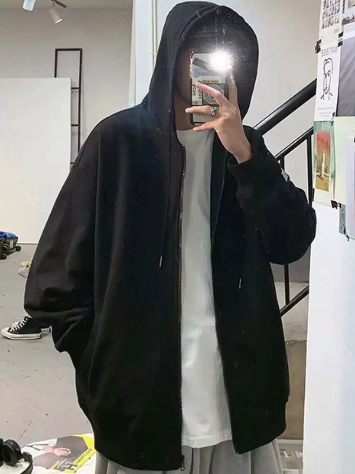 Men's Plus Size Casual Solid Color Zip-Up Hoodie by Partner Label
