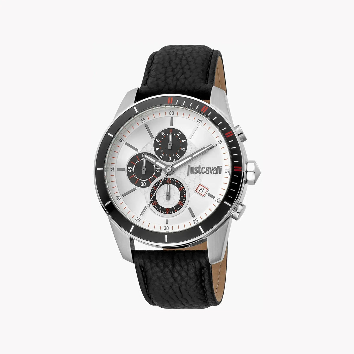 Just Cavalli Men's Black Leather Watch, Silver Dial | Jc1g166l0015 by JUST CAVALLI