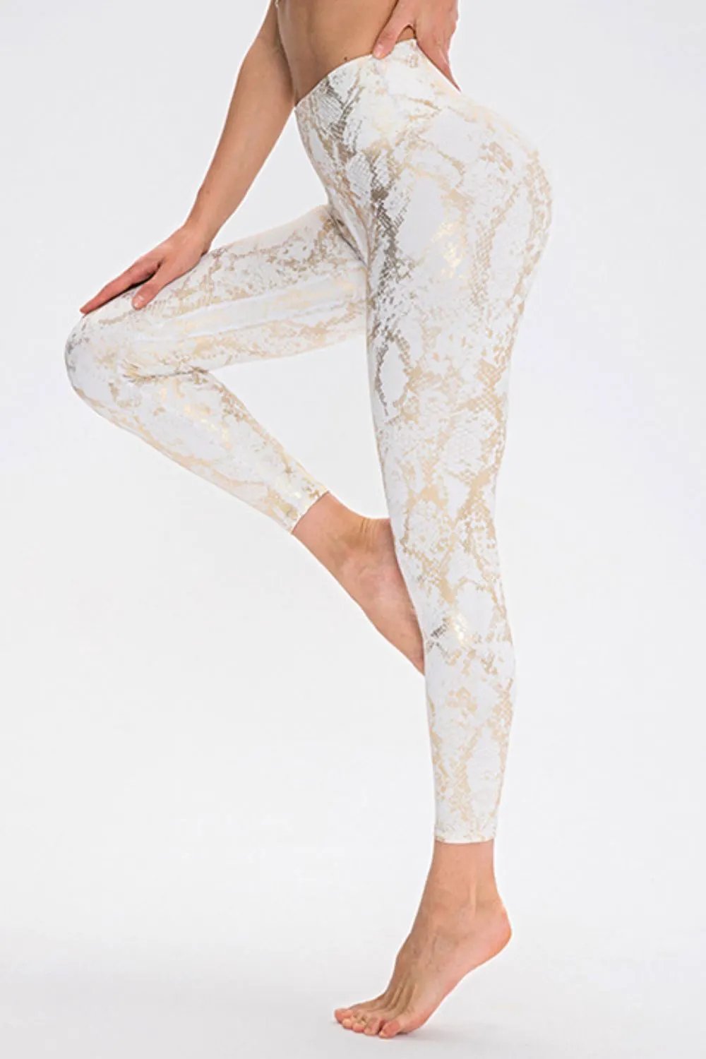 Animal Print Slim Fit Wide Waistband Long Sports Pants by Partner Label