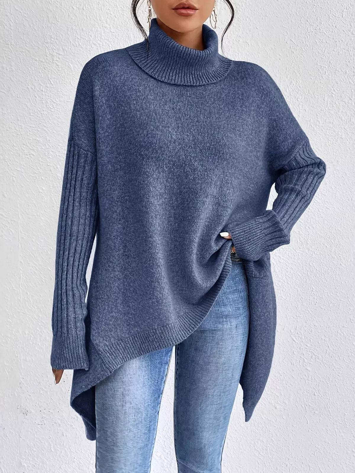 Turtleneck High‑Low Hem Sweater | Partner Labels Selection by Partner Label