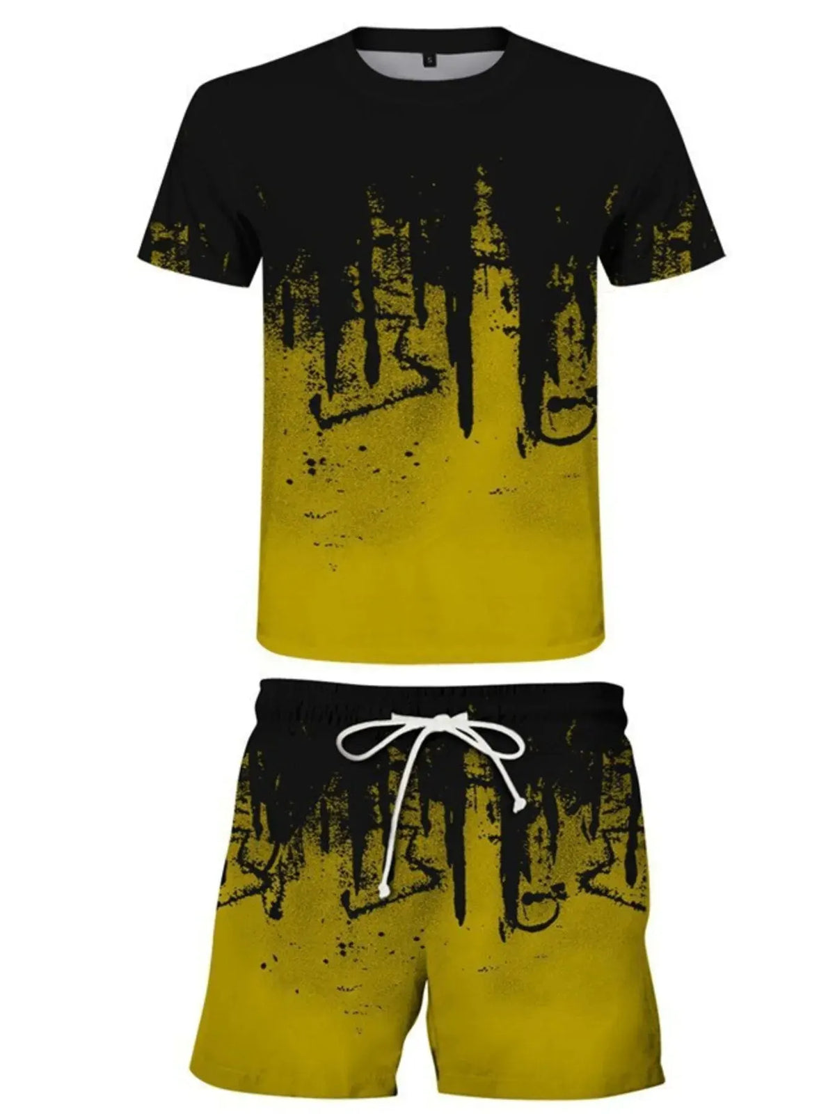 Men's Full Size Printed Short Sleeve Tee and Shorts Set Plus Size by Trendsi