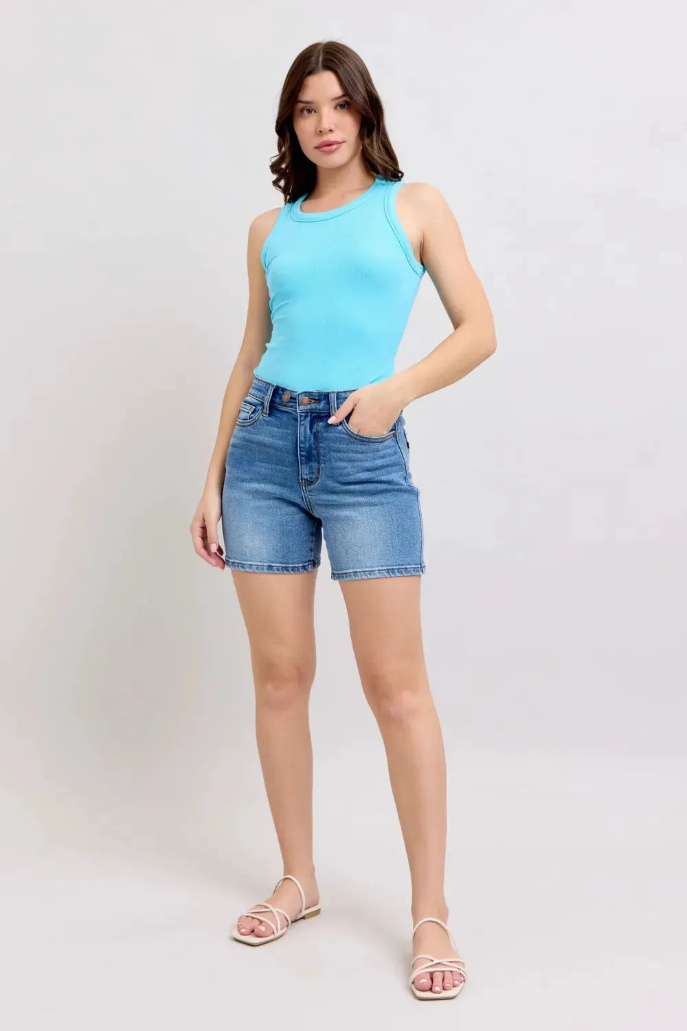 Judy Blue Full Size 2 Button Denim Shorts with Pockets Plus Size by Judy Blue