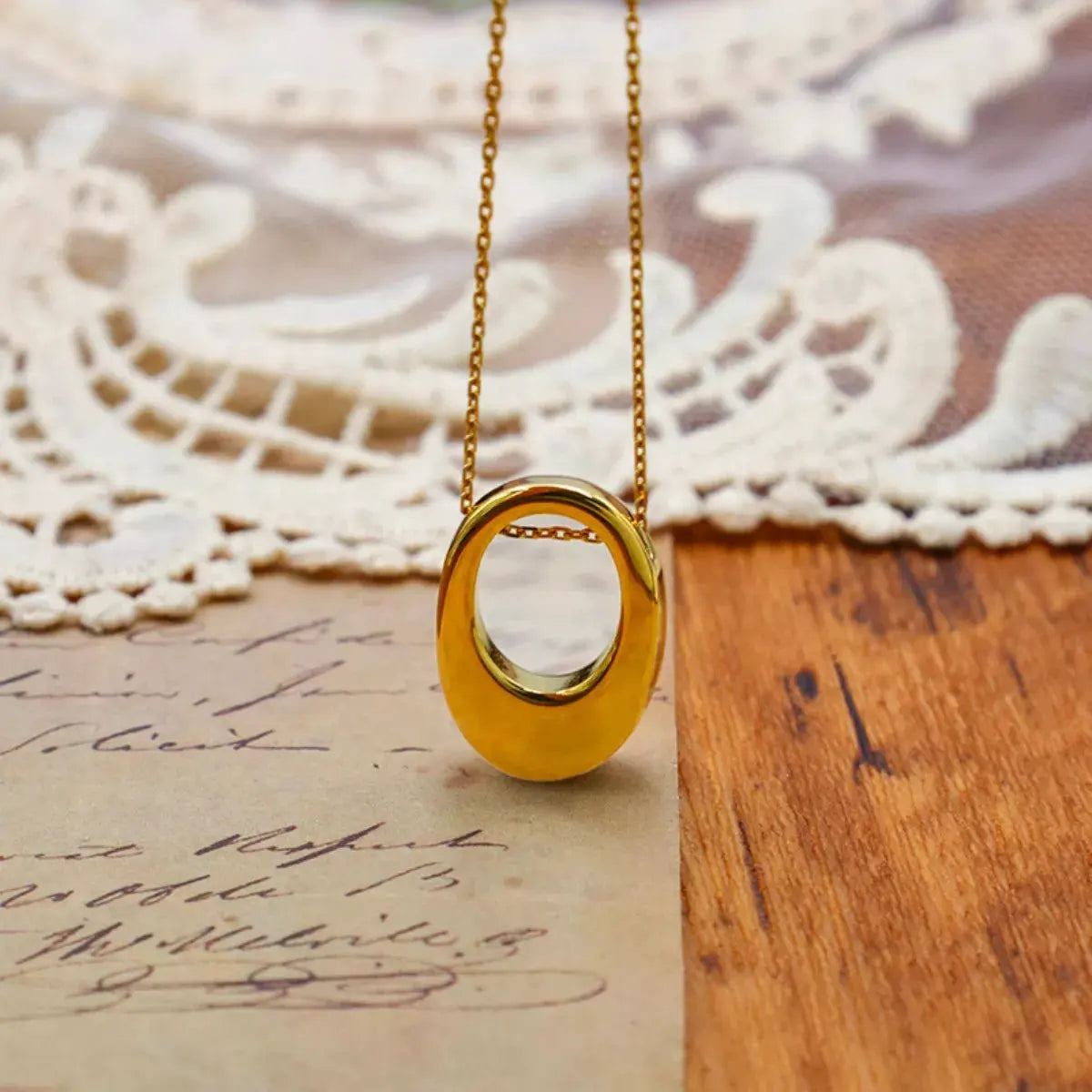18K Gold-Plated Oval Pendant Necklace by Partner Labels