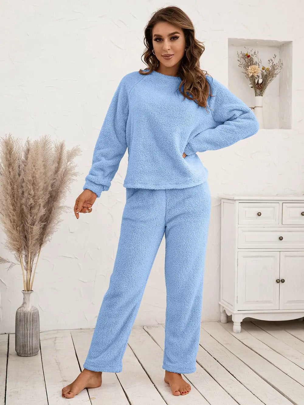 Ivy Lane Teddy Long Sleeve Top and Pants Lounge Set by Ivy Lane