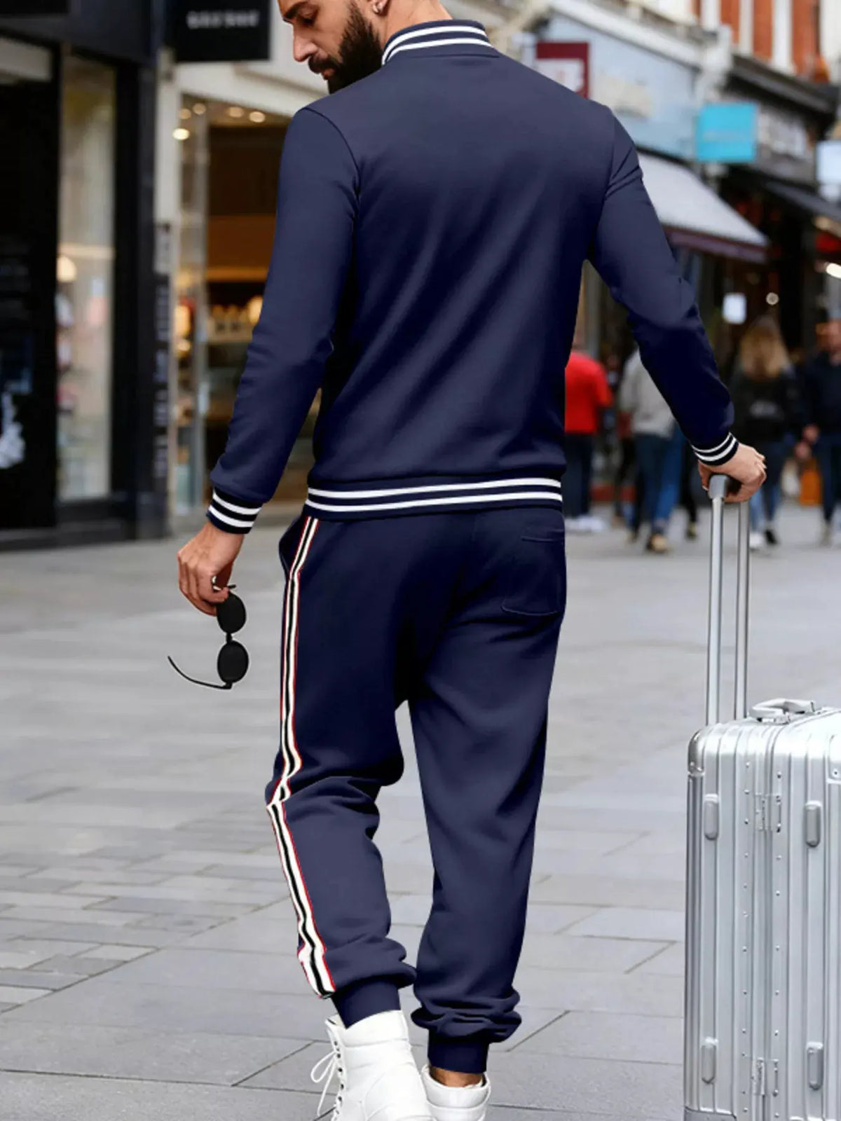 Men's Full Size Striped Snap Down Top and Pants Set Plus Size by Trendsi