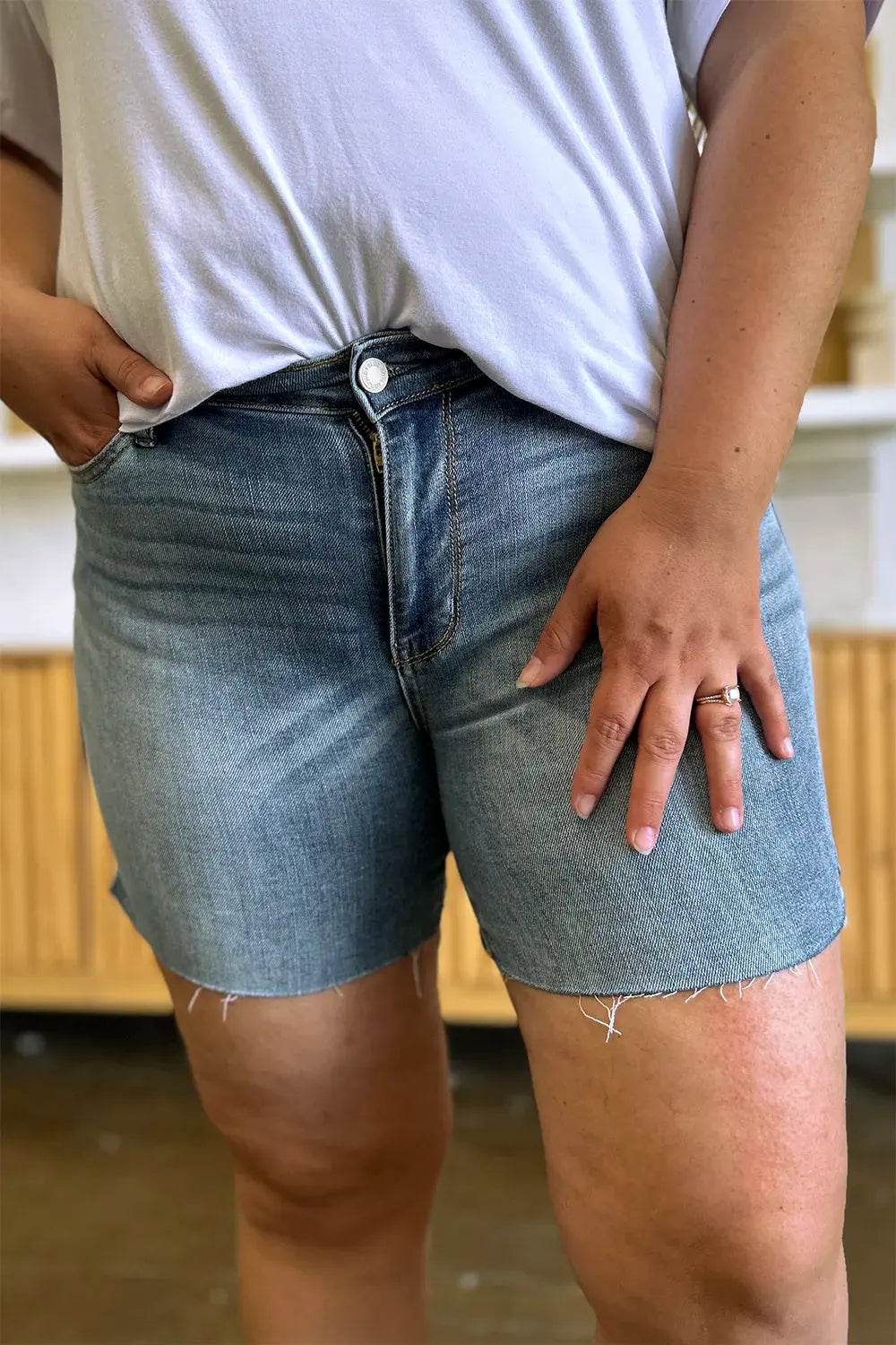 Judy Blue Full Size High Waist Raw Hem Denim Shorts by Judy Blue