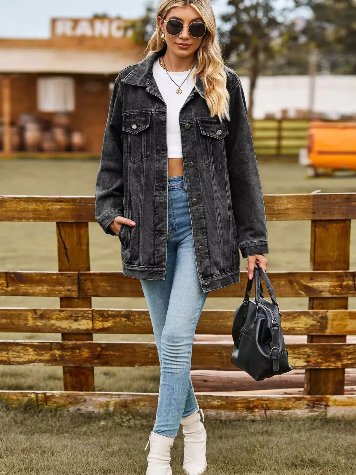 Button Up Long Sleeve Denim Jacket by Partner Label