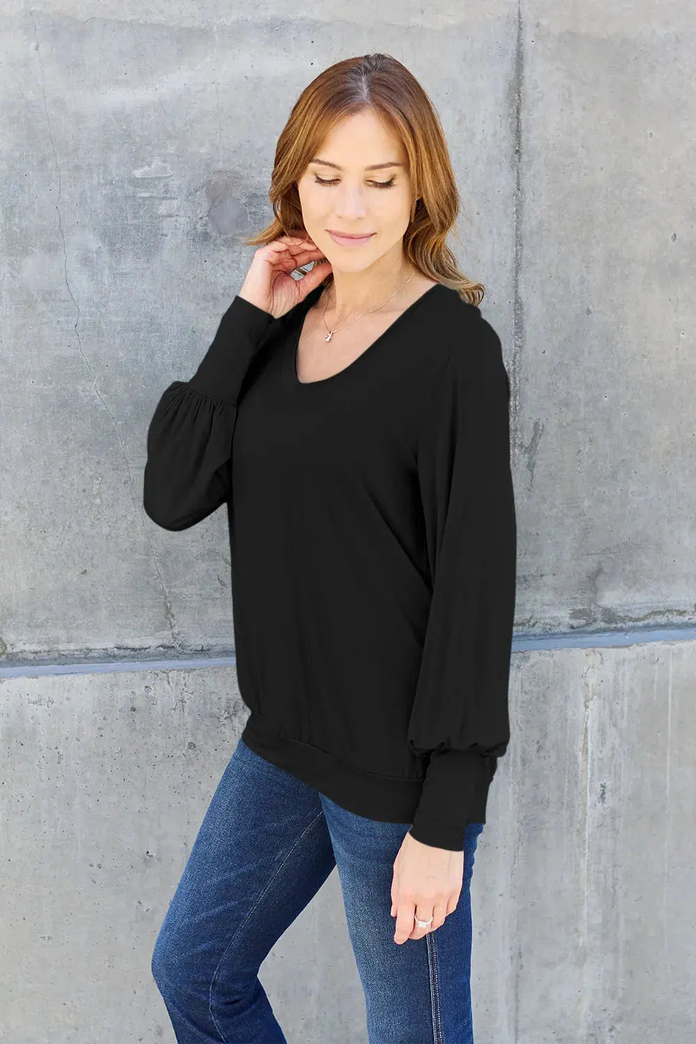 Basic Bae Full Size V-Neck Lantern Sleeve Top by Basic Bae