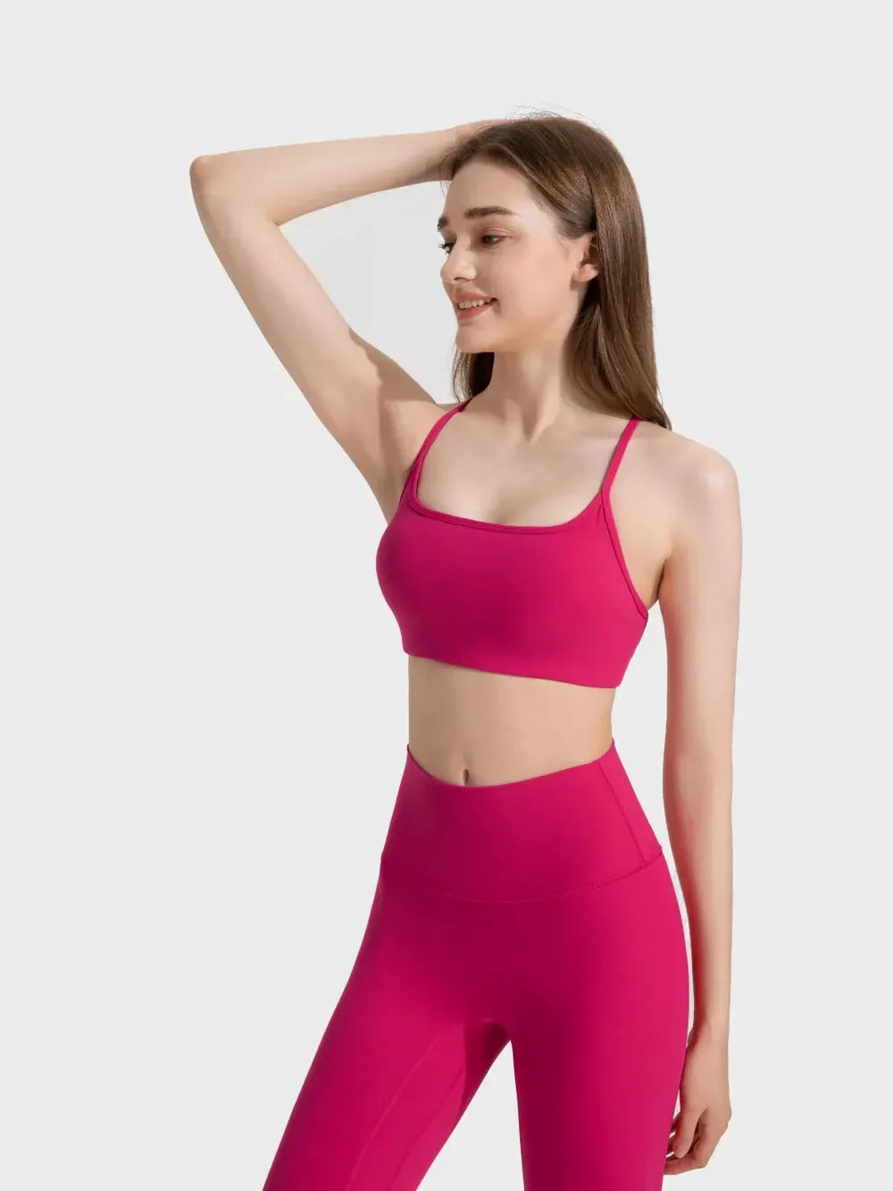 Millennia Crisscross Back Scoop Neck Active Cami with Detachable Chest Pads by Millennia