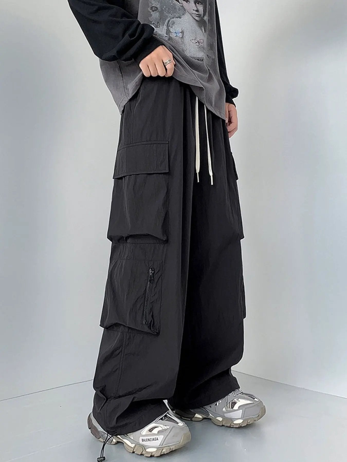 Men's Plus Size Loose Fit Cargo Pants with Drawstring by Partner Label