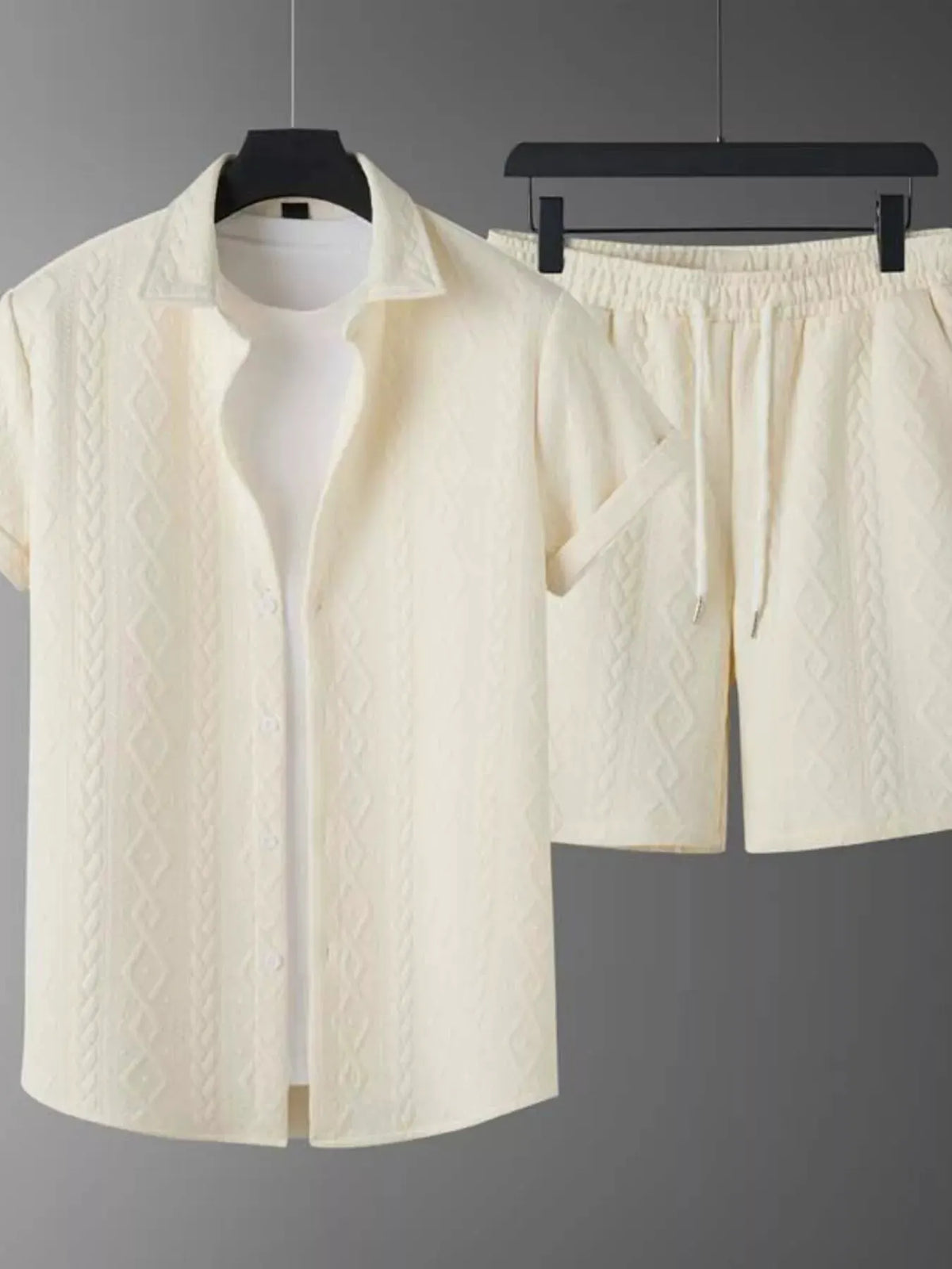 Men's Textured Knit Short Sleeve Polo & Shorts Set by Trendsi