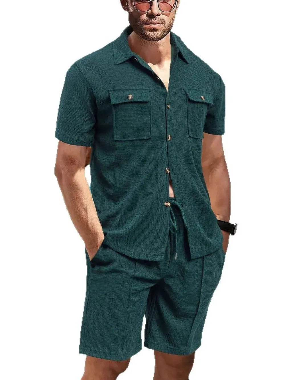 Men's Full Size Button Down Short Sleeve Top and Shorts Set Plus Size by Trendsi