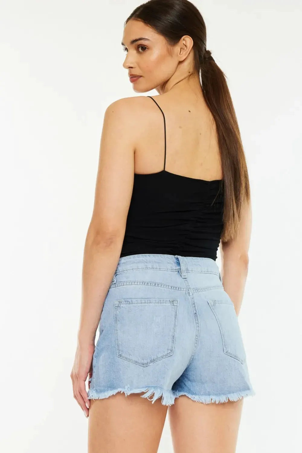 Kancan Raw Hem Distressed High Waist Denim Shorts by Kancan