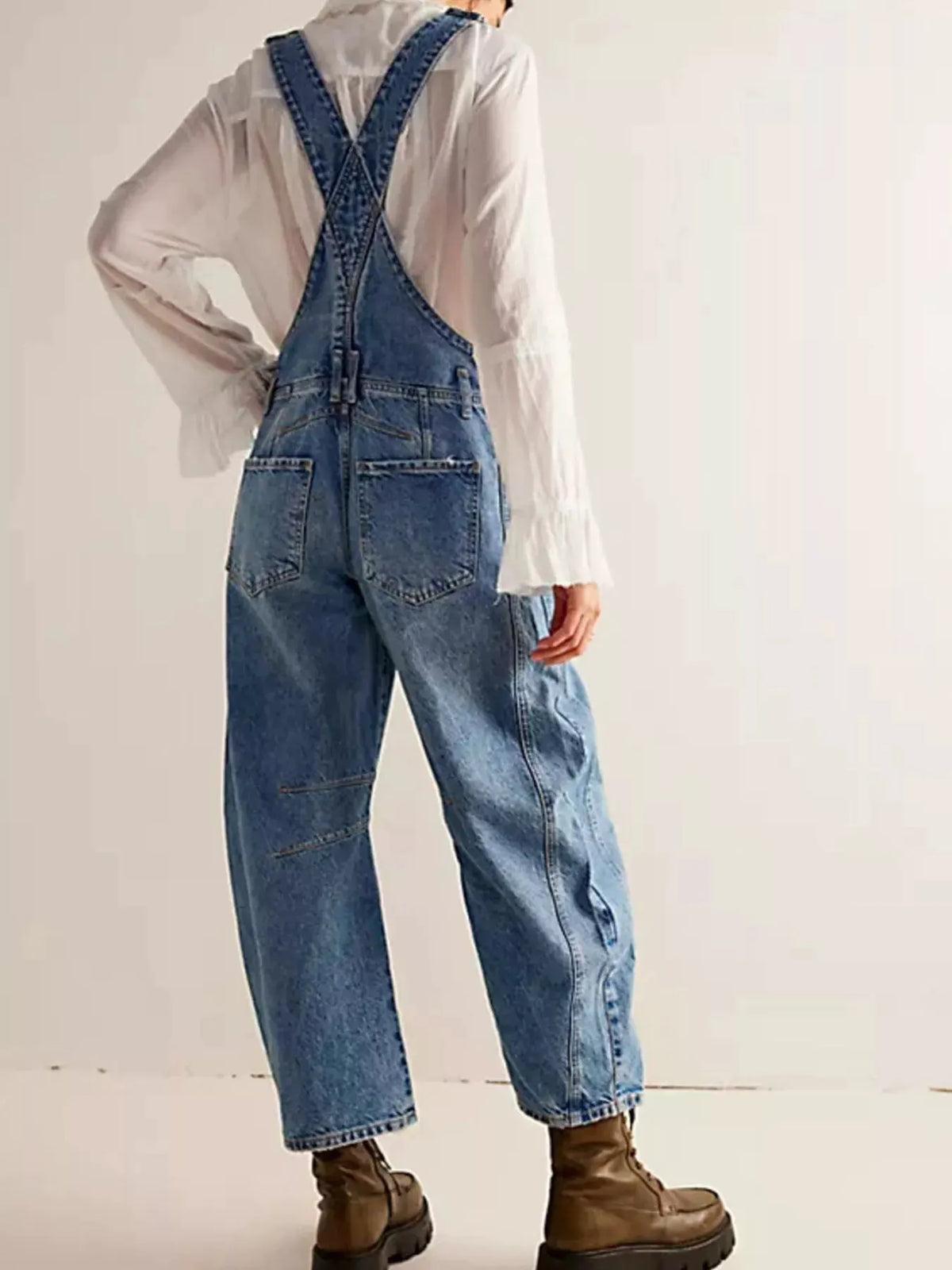 Wide Strap Wide Leg Denim Overalls by Partner Labels